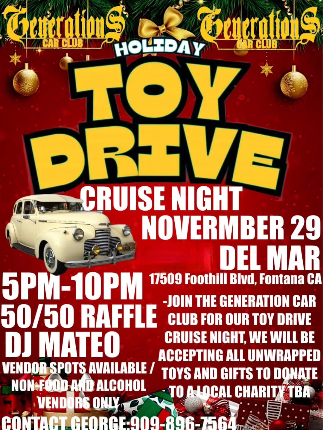 Generations Car Club Holiday Toy Drive Cruise Night